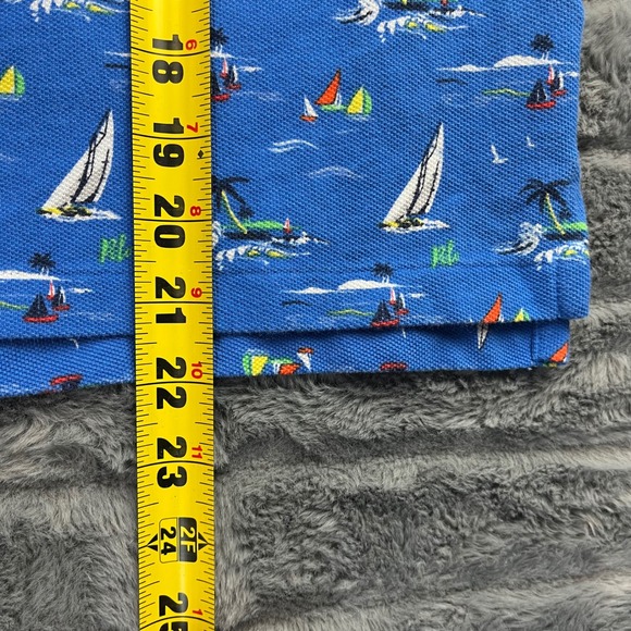 Polo Ralph Lauren Kids Sailboat Palm Tree Print Polo Shirt M 10-12 Blue - Picture 5 of 6